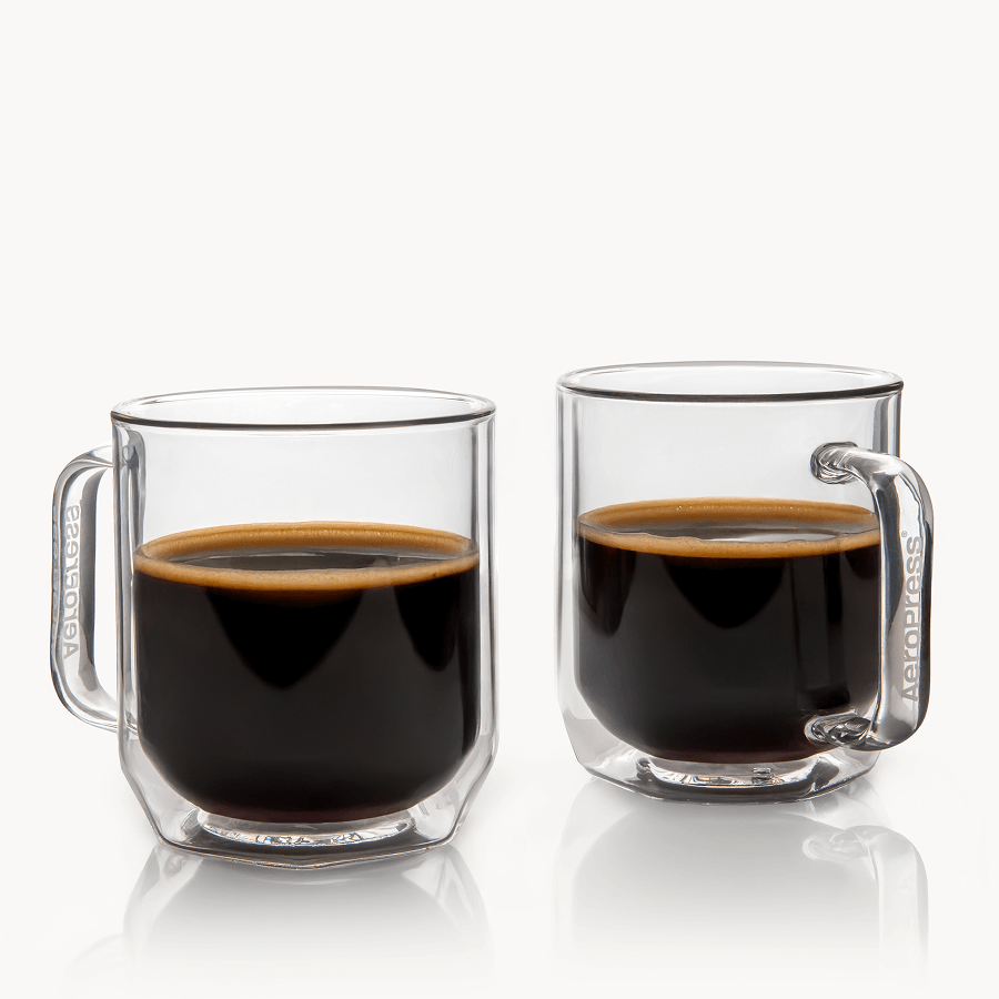 AeroPress Double Wall Glass Coffee Mug - 2 Pack - Drinkware Design for Coffee Routines