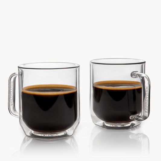 AeroPress Double Wall Glass Coffee Mug - 2 Pack - Drinkware Design for Coffee Routines