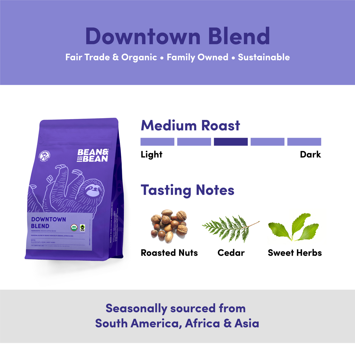 Downtown Blend Organic & Fair Trade - Coffee Beans for Home and Office Brewing